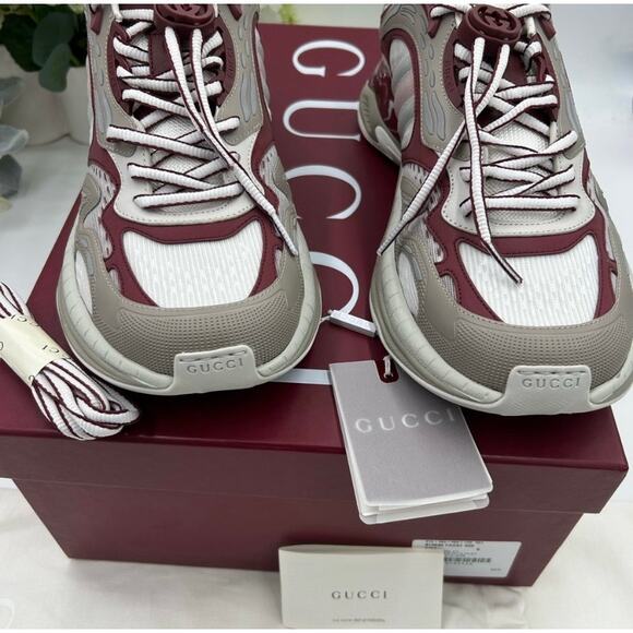 Men's Gucci 2.0 sneakers in white/gray/burgundy size 9 made in Italy - Picture 7 of 15